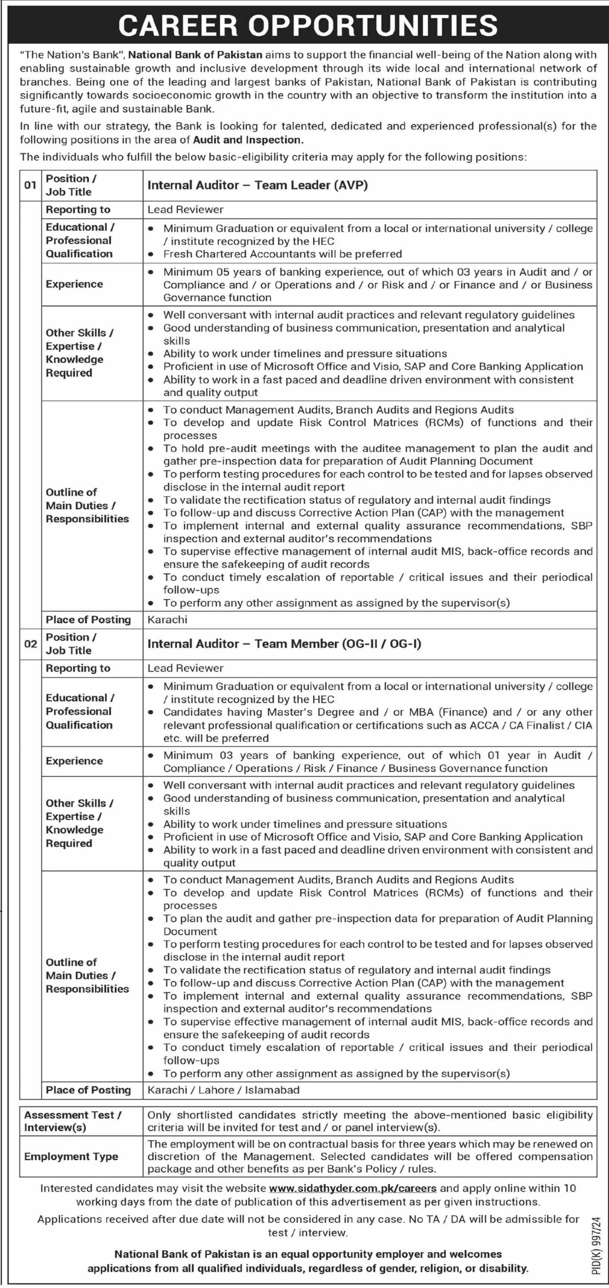 Latest National Bank Of Pakistan NBP Karachi Jobs 2024