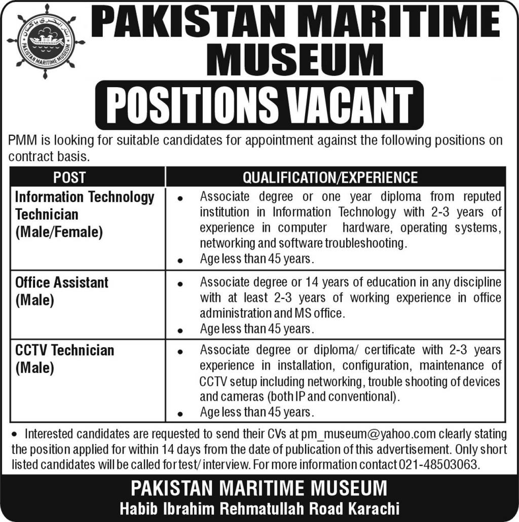 Pakistan Maritime Museum Karachi Jobs 2024 Advertisement