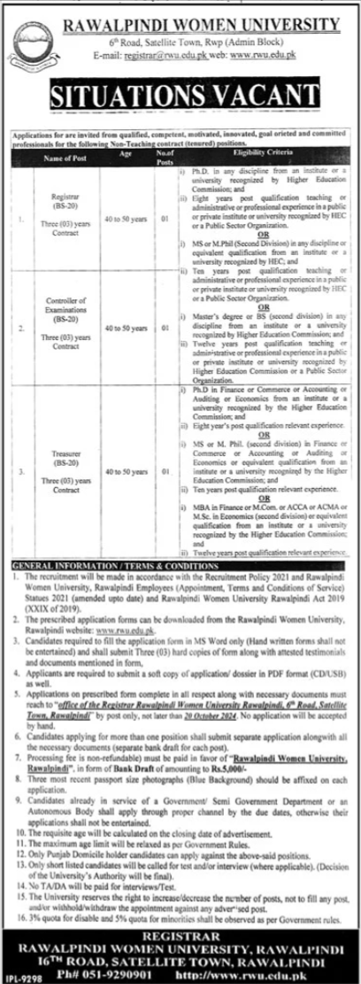 New Rawalpindi Women University RWU Jobs 2024 Apply Online 