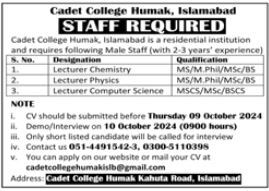 Cadet College Islamabad Jobs 2024 For Teaching Staff