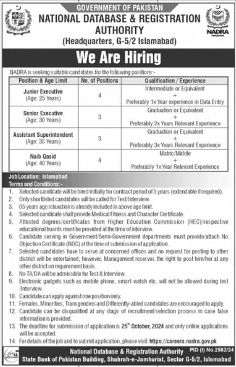 NADRA Jobs 2024 Apply Process - National Database & Registration Authority