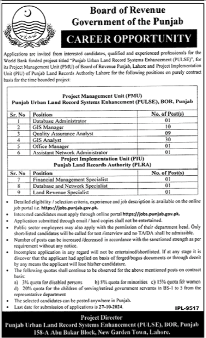 Latest Board Of Revenue Punjab Jobs 2024 Online Apply