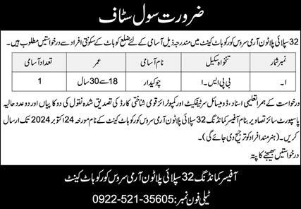 Pakistan Army Jobs 2024 At 32 Supply Platoon ASC Kohat Cantt