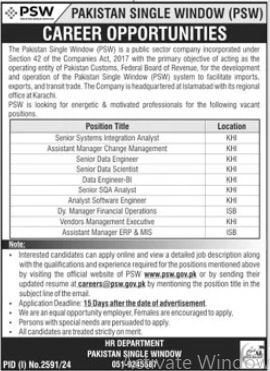 Pakistan Single Window PSW Karachi Jobs 2024 Apply Online 