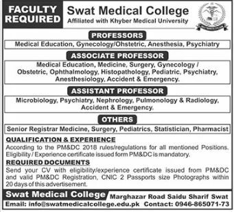 Situation Vacant At Swat Medical College SMC 2024 For Educational Post