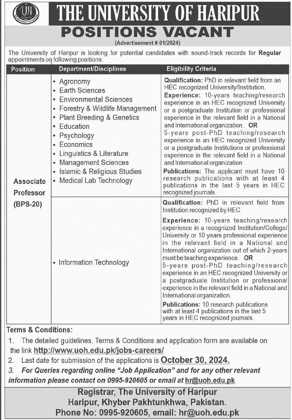 The University Of Haripur New Jobs 2024 Job Application 