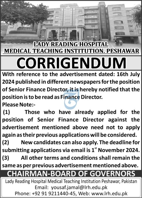 Lady Reading Hospital Peshawar Jobs 2024 - Medcal Teaching Institution