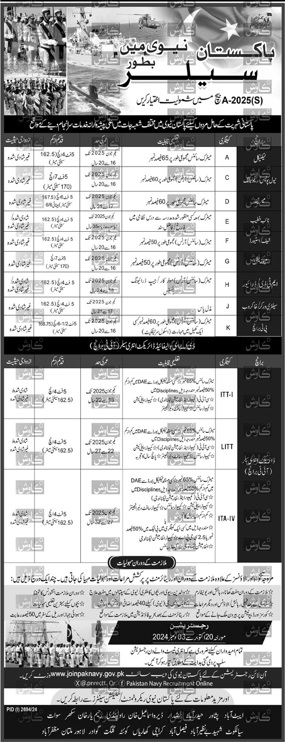 Pakistan Navy Jobs 2024 As Sailor - Online Apply Through www.joinpaknavy.gov.pk