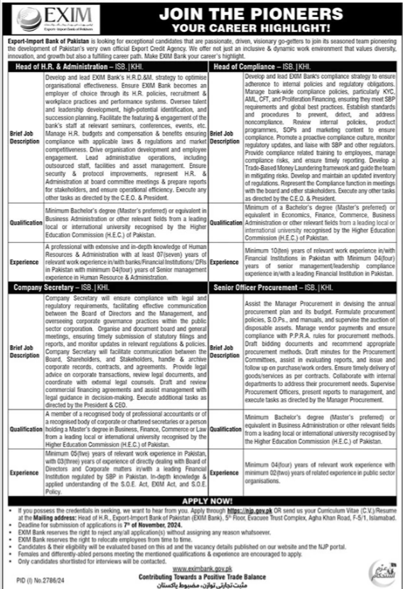 Exim Import & Export Bank Of Pakistan Jobs 2024 Online Apply Through NJP