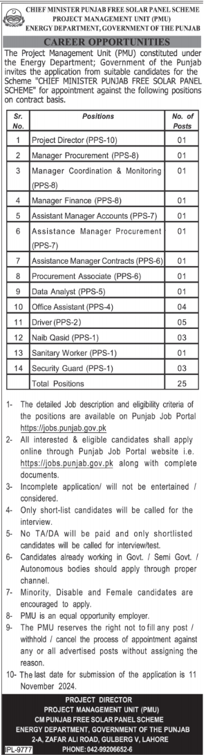 Energy Department Punjab Jobs 2024 For Management Posts