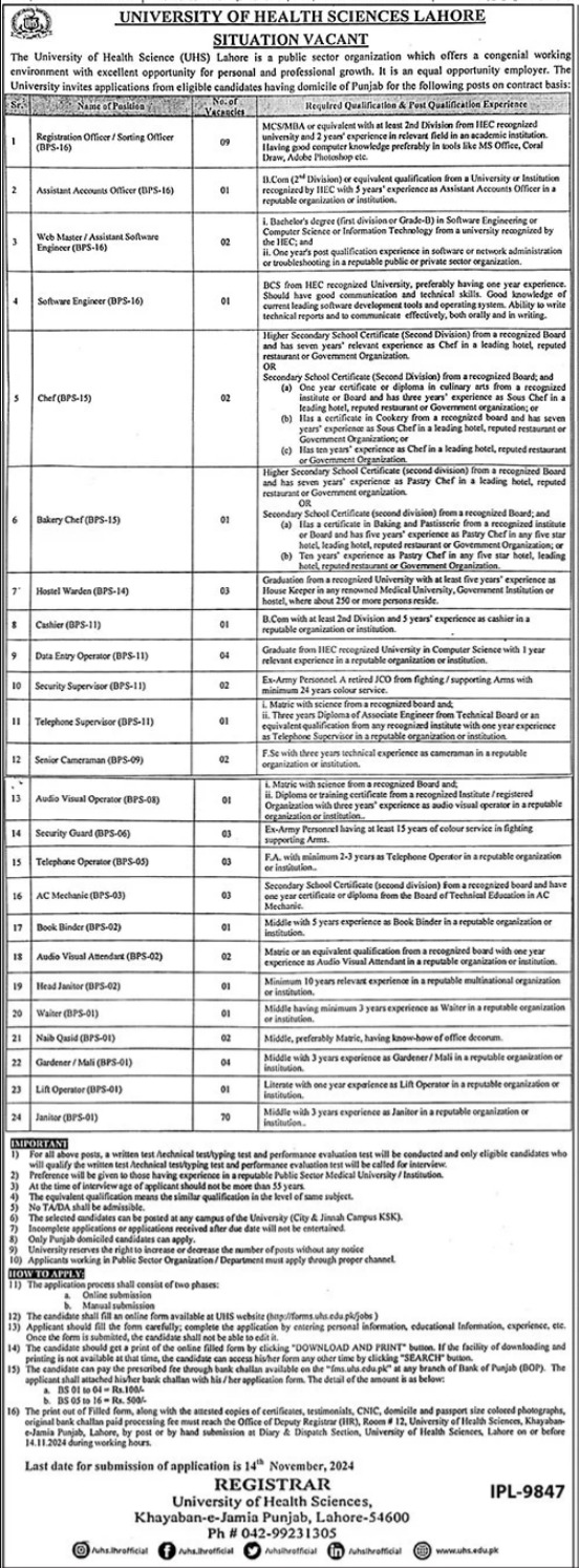 Latest Career Opportunities At University Of Health Science 2024