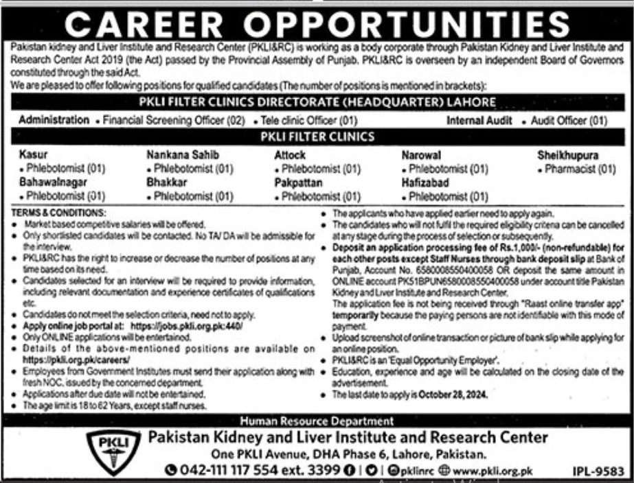 PKLI Lahore Jobs 2024 Online Apply Through Official www.pkli.org.pk